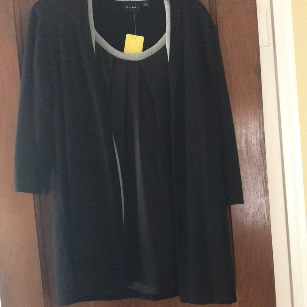 Tribal 3/4 Cardigan/attached Tank NWT Black/Gray